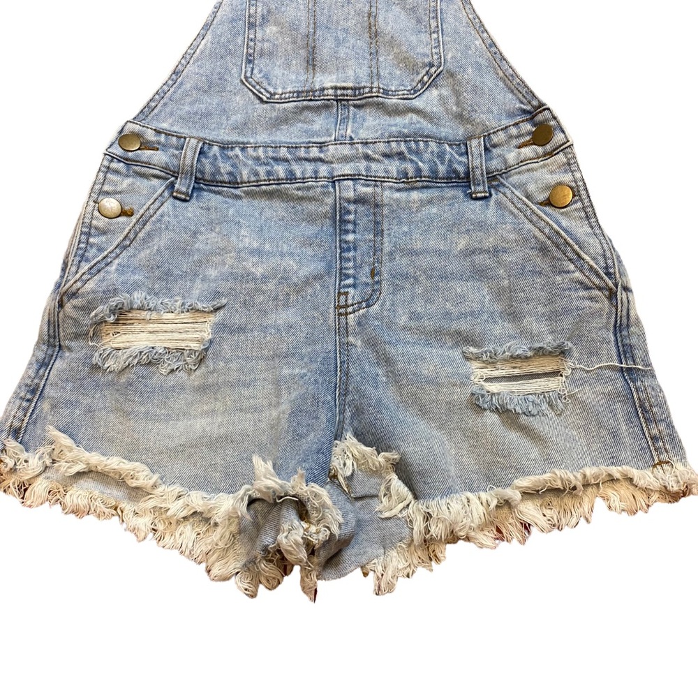 Wild Fable Distressed Denim Short Overalls Frayed Hem Light Wash Romper - Picture 6 of 6